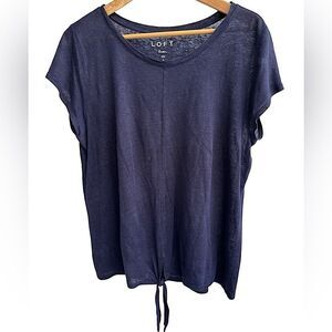 🌴 LOFT Linen Tie-Front Short Sleeve Tee – Size L
